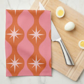 Mid Century Starbursts op Oranje roze ogee patroon Theedoek (Quarter Fold)