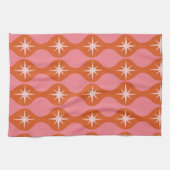 Mid Century Starbursts op Oranje roze ogee patroon Theedoek (Horizontaal)
