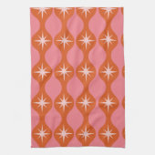 Mid Century Starbursts op Oranje roze ogee patroon Theedoek (Verticaal)