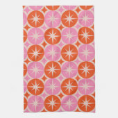 Mid Century Starbursts op roze en Oranje cirkels Theedoek (Verticaal)