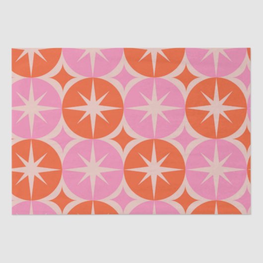 Mid Century Starbursts op roze Sinaasappels cirkel Tissuepapier (Voorkant)