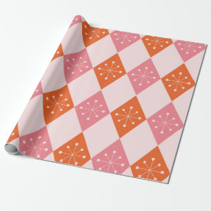Mid Century Starbursts op Sinaasappel Pink Diamond Cadeaupapier