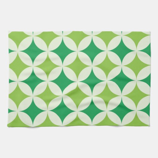 Mid Century Stars op Mint en Lime Green Circles Theedoek (Horizontaal)