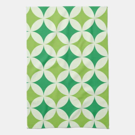 Mid Century Stars op Mint en Lime Green Circles Theedoek (Verticaal)