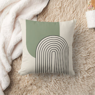 Mid Century stijl lijnkunst met groene boog Kussen