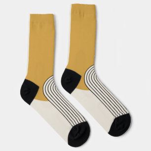 Mid Century stijl lijnkunst met mosterd kleur boog Sokken