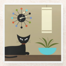 Mid Century Tafelblad Kat met Balklok Glazen Onderzetter