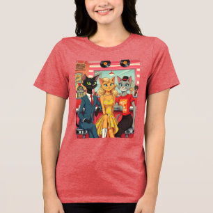 Mid Century Teenage Katten In Een Diner Tri-Blend Shirt