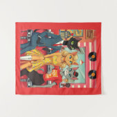 Mid Century Teenage Katten In Een Diner Wandkleed (Voorkant (horizontaal))