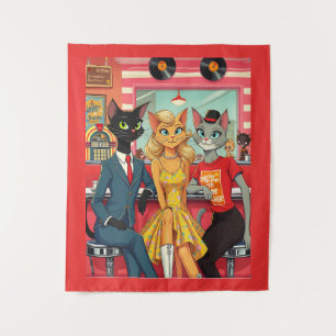 Mid Century Teenage Katten In Een Diner Wandkleed