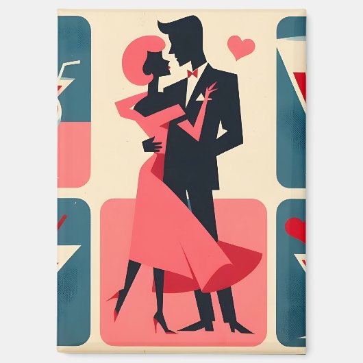 Mid Century Valentijn Dancing Paar Magneet (Voorkant)