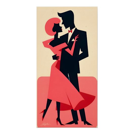 Mid Century Valentijn Dancing Paar Perfect Poster (Voorkant)