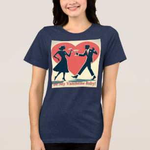 Mid Century Valentijn Hip Martini Dancing Paar Tri-Blend Shirt