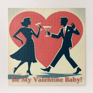 Mid Century Valentijn Hip Martini Dansend Paar Legpuzzel