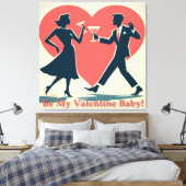 Mid Century Valentijn Modern Hip Dancing Paar Canvas Afdruk (Insitu (Slaapkamer))