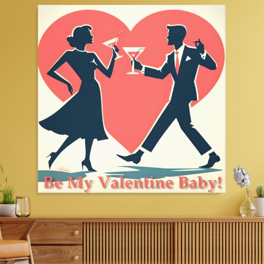 Mid Century Valentijn Modern Hip Dancing Paar Canvas Afdruk (Insitu (Woonkamer))