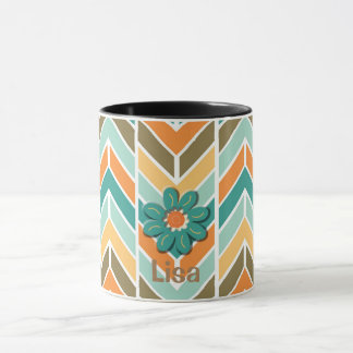 Mid Century Vibrant Aqua Stripe Coffee Mok