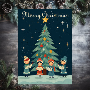 Mid Century Vintage Kerst Carolers Retro Feestdagen Kaart