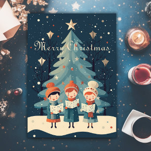 Mid Century Vintage Kerst Carolers Retro Feestdagen Kaart
