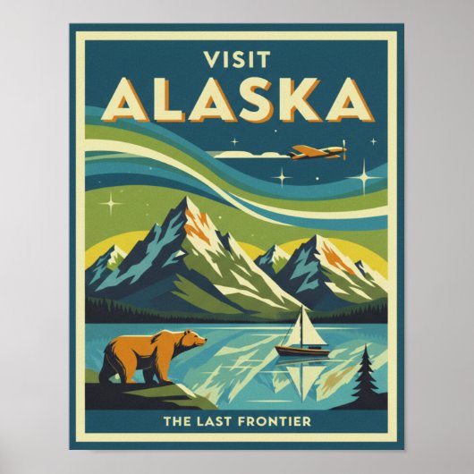 Mid-Century Visit Alaska Travel Poster (Devant)