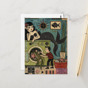 Mid Century Zeeheks op Wasmachine Dag Briefkaart
