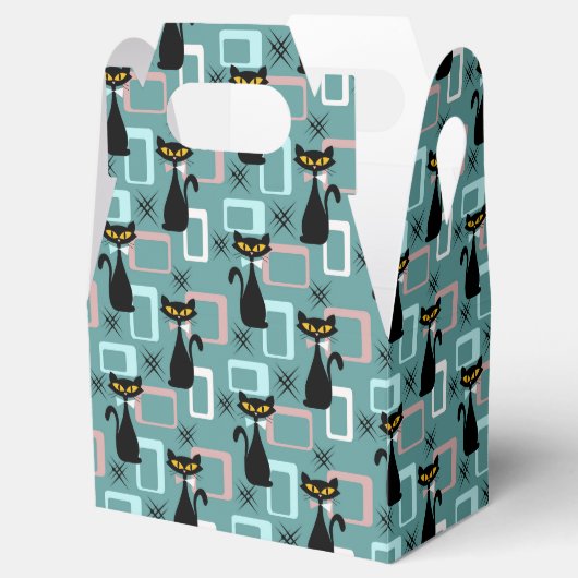 Mid Century zwart kattenpatroon Bedankdoosjes (Geopend)