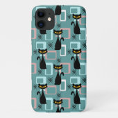 Mid Century zwart kattenpatroon Case-Mate iPhone Case (Achterkant)
