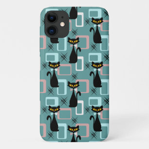 Mid Century zwart kattenpatroon iPhone 11 Hoesje