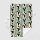 Mid Century zwart kattenpatroon Golfhanddoek (Insitu)
