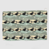 Mid Century zwart kattenpatroon Golfhanddoek (Horizontaal)