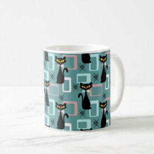 Mid Century zwart kattenpatroon Koffiemok
