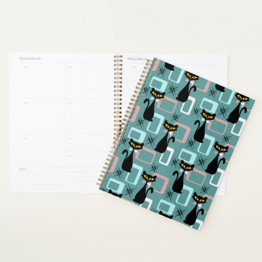 Mid Century zwart kattenpatroon Planner (Display)