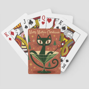 Mid Century Zwarte Kat Merry Martini Kerstmis Pokerkaarten