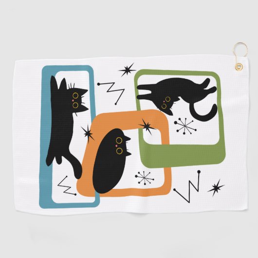 Mid Century zwarte katten Golfhanddoek (Horizontaal)