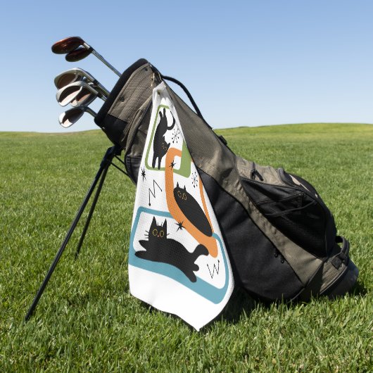 Mid Century zwarte katten Golfhanddoek (Groen)