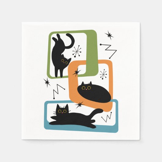 Mid Century zwarte katten Servet (Voorkant)