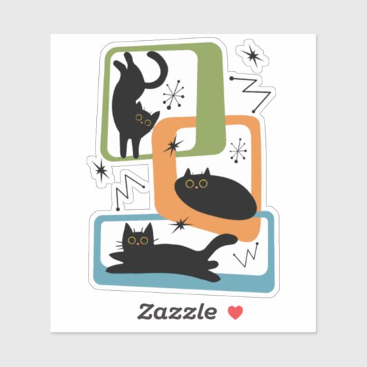 Mid Century zwarte katten Sticker (Vel)