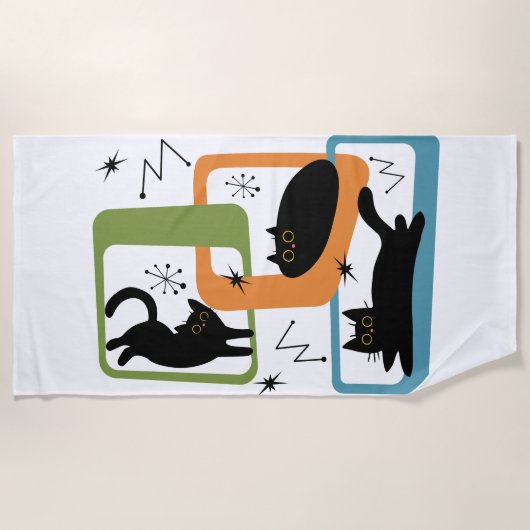 Mid Century zwarte katten Strandlaken (Voorkant)