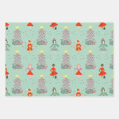 Mid eeuw mod vrouwen retro kerst, roze, groen inpakpapier vel (Voorkant)