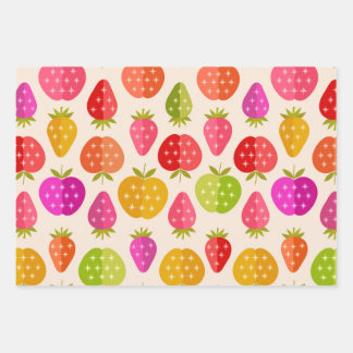 Mid-eeuwse appelen en aardbeien kleurrijk inpakpapier vel