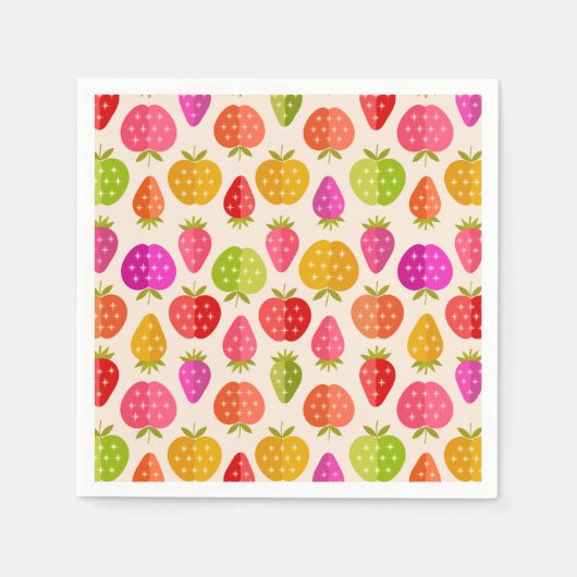 Mid-eeuwse appelen en aardbeien kleurrijk servet (Voorkant)