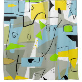 Mid-eeuwse Modern Abstract Blauw Douchegordijn (Voorkant)