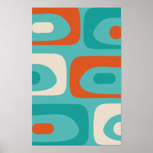 Mid-eeuwse Modern Piquet Pattern Blauwgroen Sinaas Poster
