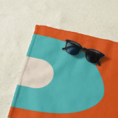 Mid-eeuwse Modern Piquet Pattern Blauwgroen Sinaas Strandlaken (In situ)