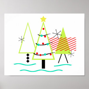 mid - eeuwse moderne kerstboomretro poster