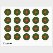 Mid-eeuwse Moderne Retro kerstStar Red Green Ronde Sticker (Vel)
