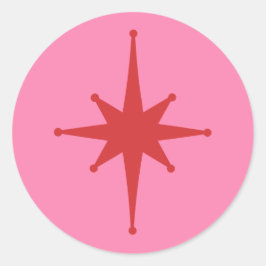 Mid-eeuwse moderne Retro Star Red en roze Ronde Sticker