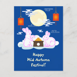 Mid Herfst Festival Maan Konijn Maancake Wolken Briefkaart