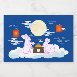 Mid Herfst Festival Maan Konijn Maancake Wolken Likeurfles Etiket