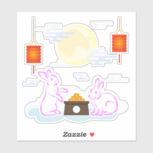 Mid Herfst Festival Maan Konijn Maancake Wolken Sticker